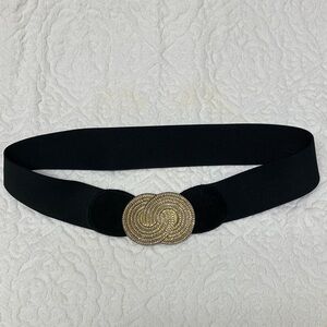 Vintage black belt with gold clasp and suede accents